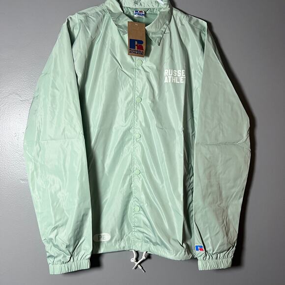 Russell Athletic M Coach Jacket Mint Green Windbreaker Snap Front Lightweight - Picture 16 of 16